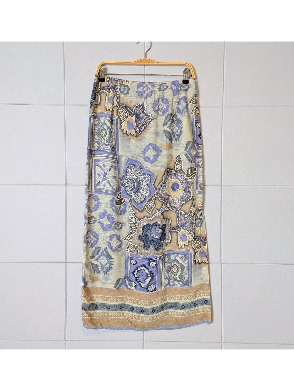 Vintage 90s patchwork print midi column skirt